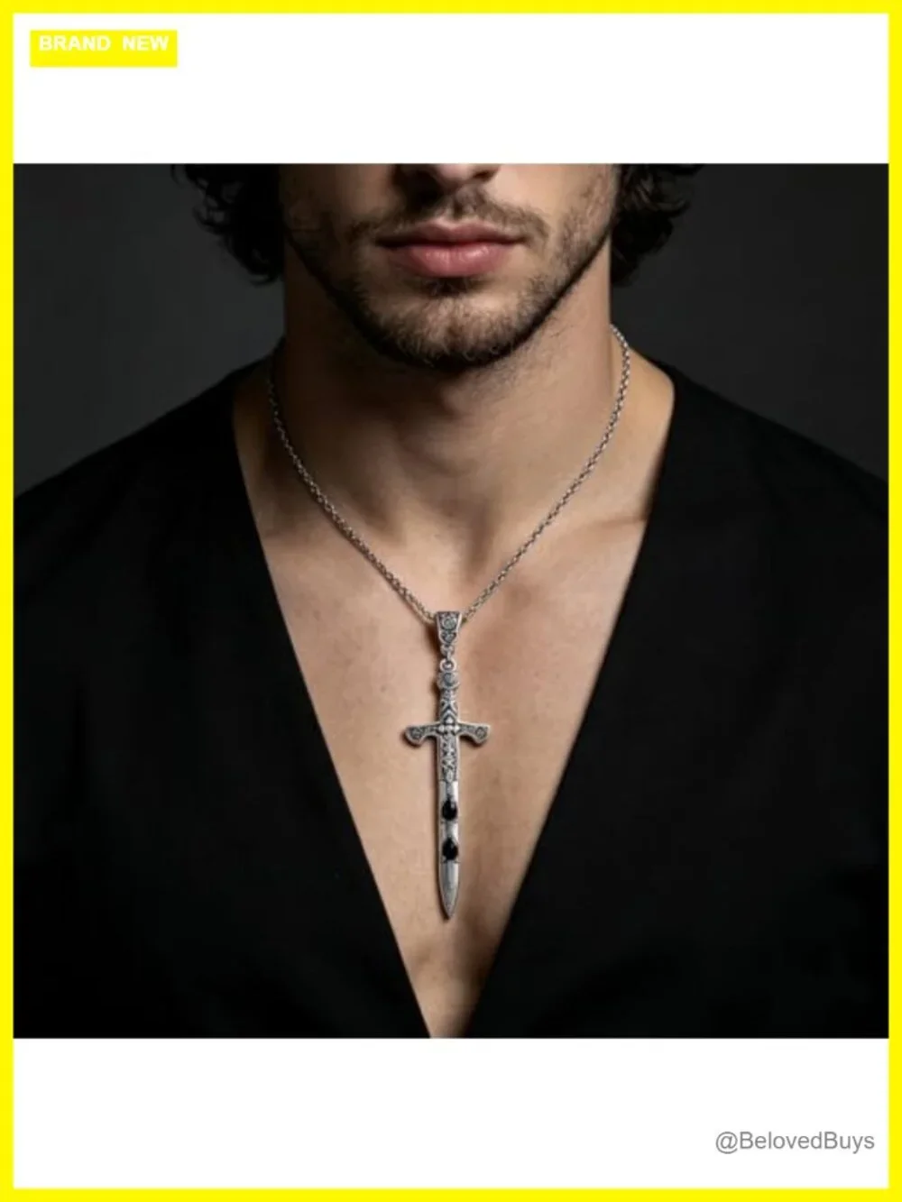 Gothic Sword Cross Pendant Necklace Zinc Alloy Crystal Y2K Grunge Jewelry